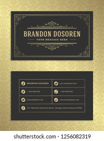 Luxury business card and vintage ornament logo vector template. Retro elegant flourishes ornamental frame design and pattern background.