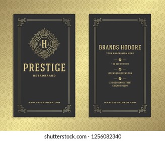 Luxury business card and vintage ornament logo vector template. Retro elegant flourishes ornamental frame design and pattern background.