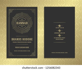 Luxury business card and vintage ornament logo vector template. Retro elegant flourishes ornamental frame design and pattern background.