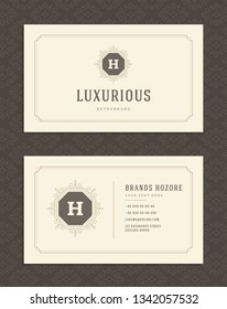Luxury business card and vintage ornament logo vector template. Retro elegant flourishes ornamental frame design and pattern background.
