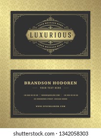 Luxury business card and vintage ornament logo vector template. Retro elegant flourishes ornamental frame design and pattern background.