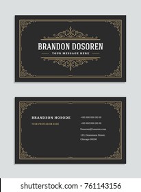 Luxury business card and vintage ornament style logo vector template. Retro elegant flourishes ornamental frames design.