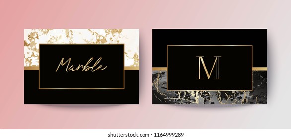 	
Luxury business card with white, black and gold marble background. Vector illustration. Place, frame for text.