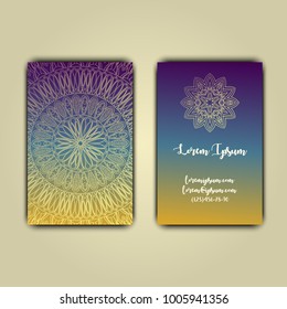 Luxury business cards with floral mandala ornament. Vintage decorative elements.