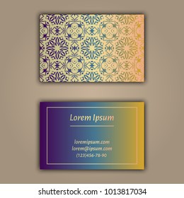 Luxury business cards with floral mandala ornament. Vintage decorative elements