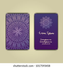 Luxury business cards with floral mandala ornament. Vintage decorative elements.
