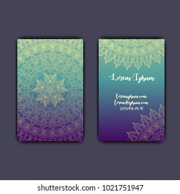 Luxury business cards with floral mandala ornament. Vintage decorative elements.