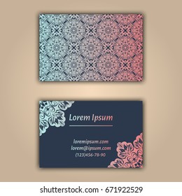 Luxury business cards with floral mandala ornament. Vintage decorative elements