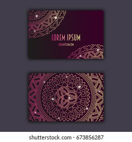 Luxury business cards with floral mandala ornament. Vintage decorative elements.