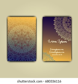 Luxury business cards with floral mandala ornament. Vintage decorative elements.