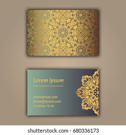 Luxury business cards with floral mandala ornament. Vintage decorative elements