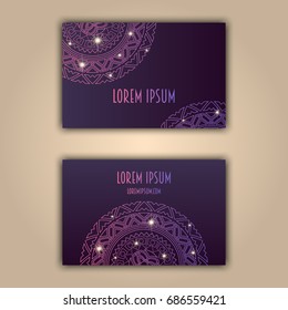 Luxury business cards with floral mandala ornament. Vintage decorative elements.