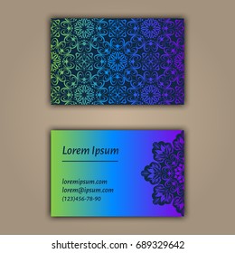 Luxury business cards with floral mandala ornament. Vintage decorative elements