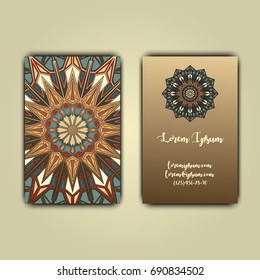 Luxury business cards with floral mandala ornament. Vintage decorative elements.