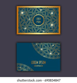 Luxury business cards with floral mandala ornament. Vintage decorative elements.