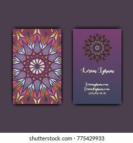 Luxury business cards with floral mandala ornament. Vintage decorative elements.
