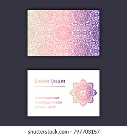 Luxury business cards with floral mandala ornament. Vintage decorative elements