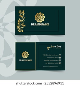 Luxury Business Cards That Speak Your Brands Style with gold leaves and gold logo