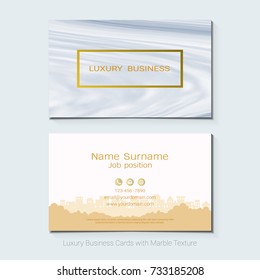 Luxury business cards vector template, Banner and cover with marble texture and golden foil details on white background, Simple style also modern and elegant, Easy to customize it to fit your needs.