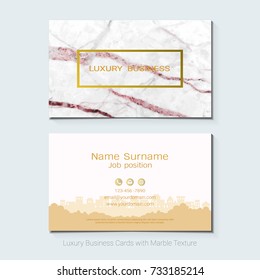 Luxury business cards vector template, Banner and cover with marble texture and golden foil details on white background, Simple style also modern and elegant, Easy to customize it to fit your needs.