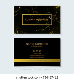 Luxury business cards vector template, Banner and cover with marble texture and golden foil details on white background, Simple style also modern and elegant, Easy to customize it to fit your needs.
