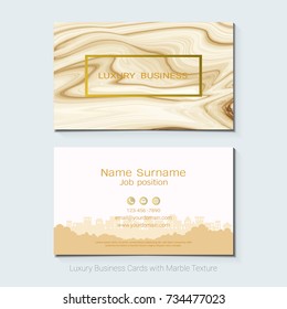 Luxury business cards vector template, Banner and cover with marble texture and golden foil details on white background, Simple style also modern and elegant, Easy to customize it to fit your needs.
