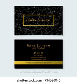 Luxury business cards vector template, Banner and cover with marble texture and golden foil details on white background, Simple style also modern and elegant, Easy to customize it to fit your needs.