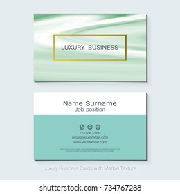 Luxury business cards vector template, Banner and cover with green marble texture and gold foil details on white background, Simple style also modern and elegant, Easy to customize it to fit your need