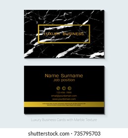 Luxury business cards vector template, Banner and cover with marble texture and golden foil details on white background, Simple style also modern and elegant, Easy to customize it to fit your needs.