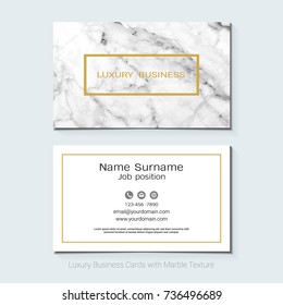 Luxury business cards vector template, Banner and cover with marble texture and golden foil details on white background, Simple style also modern and elegant, Easy to customize it to fit your needs.