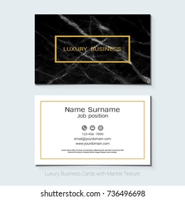 Luxury business cards vector template, Banner and cover with marble texture and golden foil details on white background, Simple style also modern and elegant, Easy to customize it to fit your needs.
