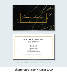 Luxury business cards vector template, Banner and cover with marble texture and golden foil details on white background, Simple style also modern and elegant, Easy to customize it to fit your needs.