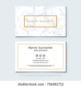 Luxury business cards vector template, Banner and cover with marble texture and golden foil details on white background, Simple style also modern and elegant, Easy to customize it to fit your needs.
