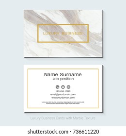 Luxury business cards vector template, Banner and cover with marble texture and golden foil details on white background, Simple style also modern and elegant, Easy to customize it to fit your needs.