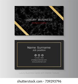 Luxury business cards vector template, Marbling or texture imitation style with golden foil details, Simple style also modern and elegant, Easy to customize it to fit your needs.