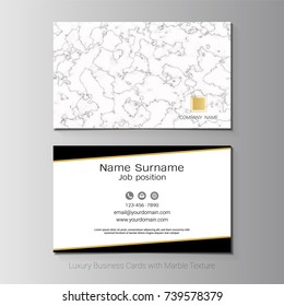 Luxury business cards vector template, Abstract smooth lines, Marbling or texture imitation style with golden foil details, Simple style also modern and elegant, Easy to customize it to fit your needs