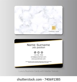 Luxury business cards vector template, Abstract white background, Marbling or texture imitation with golden foil details, Simple style also modern and elegant, Easy to customize it to fit your needs.