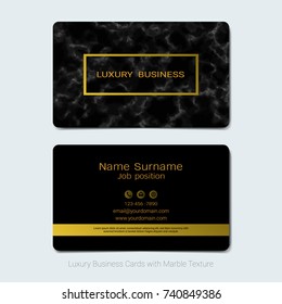 Luxury business cards vector template, Abstract black background, Marbling or texture imitation with golden foil details, Simple style also modern and elegant, Easy to customize it to fit your needs.