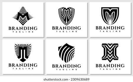 Conjunto de plantillas de diseño inicial del logotipo M para empresas de lujo. Logo de la moderna letra de la pantalla M.