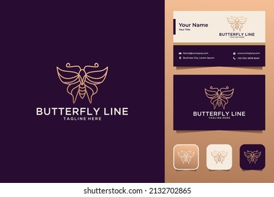 luxury butterfly line art logo design and business card