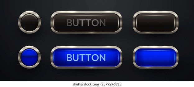 luxury Button set. Glossy metal buttons. Vector illustration