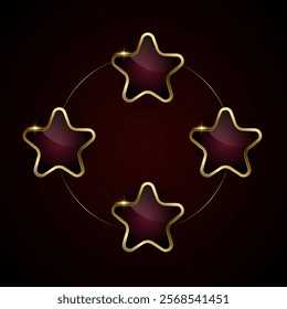 A luxury buttons in circle option, Red luxury vector star buttons design on dark gradient background, enclosed by a shiny gold metallic border. used in banner, buttons