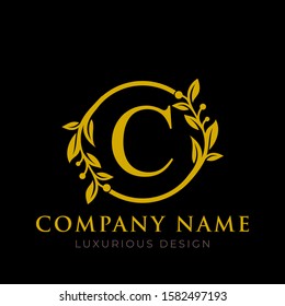 Luxury C Logo template in vector for Restaurant, Royalty, Boutique, Cafe, Hotel, wedding, Heraldic, Jewelry, boutique, Fashion and other botanical vector illustration