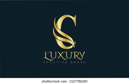 Luxury C monogram Classic Gold Lettering Typography Logo. Luxury decorative shiny vector illustration