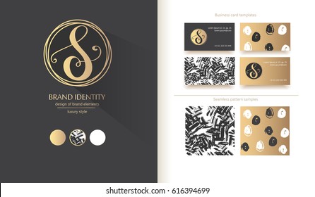 Luxury calligraphic letter S monogram - vector logo template. Sophisticated brand identity design. Vector illustration including various business card templates.