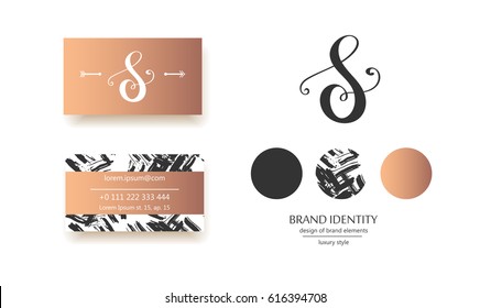 Luxury calligraphic letter S monogram - vector logo template. Sophisticated brand identity design. Vector illustration including various business card templates.