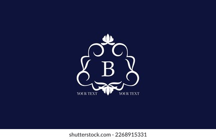 Luxury calligraphic logo with decorative frame and centered letter B. Floral monogram template for restaurant, royalty, boutique, cafe, hotel, heraldry, jewelry, fashion.