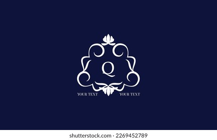 Luxury calligraphic logo with decorative frame and centered letter Q. Floral monogram template for restaurant, royalty, boutique, cafe, hotel, heraldry, jewelry, fashion.