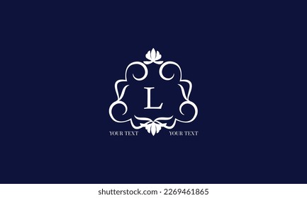 Luxuriöses kalligrafisches Logo mit dekorativem Rahmen und zentriertem Buchstaben L. Blumenschablone für Restaurant, Königshaus, Boutique, Café, Hotel, Heraldry, Schmuck, Mode.