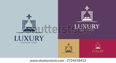 Luxury Canopy Bed Logo with Fleur-de-Lis – Elegant Boutique Hotel Resort Branding